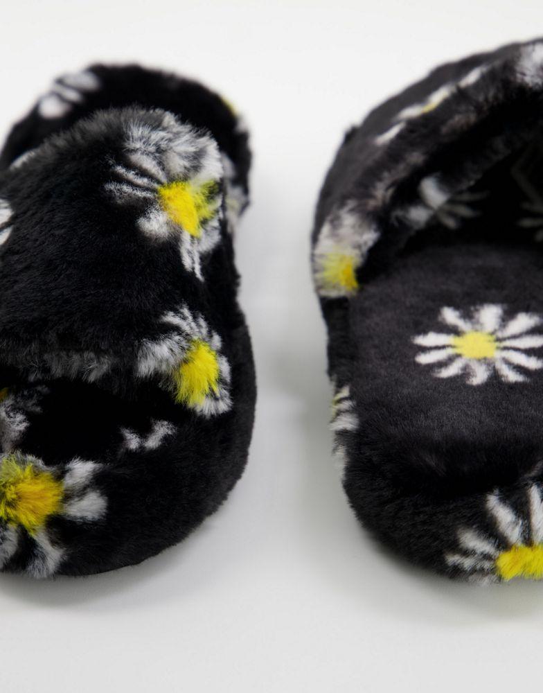 ASOS DESIGN Zane chunky slider slippers in black floral商品第4张图片规格展示