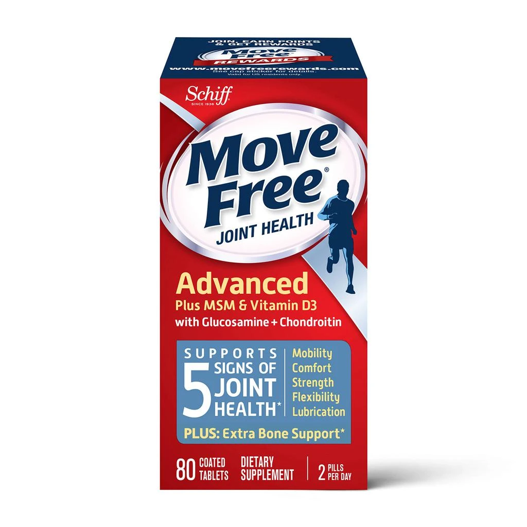 商品Move Free|【关节修复】氨糖软骨素钙加维D片 关节受损术后修复 促进钙吸收 蓝瓶 80粒,价格¥197,第1张图片