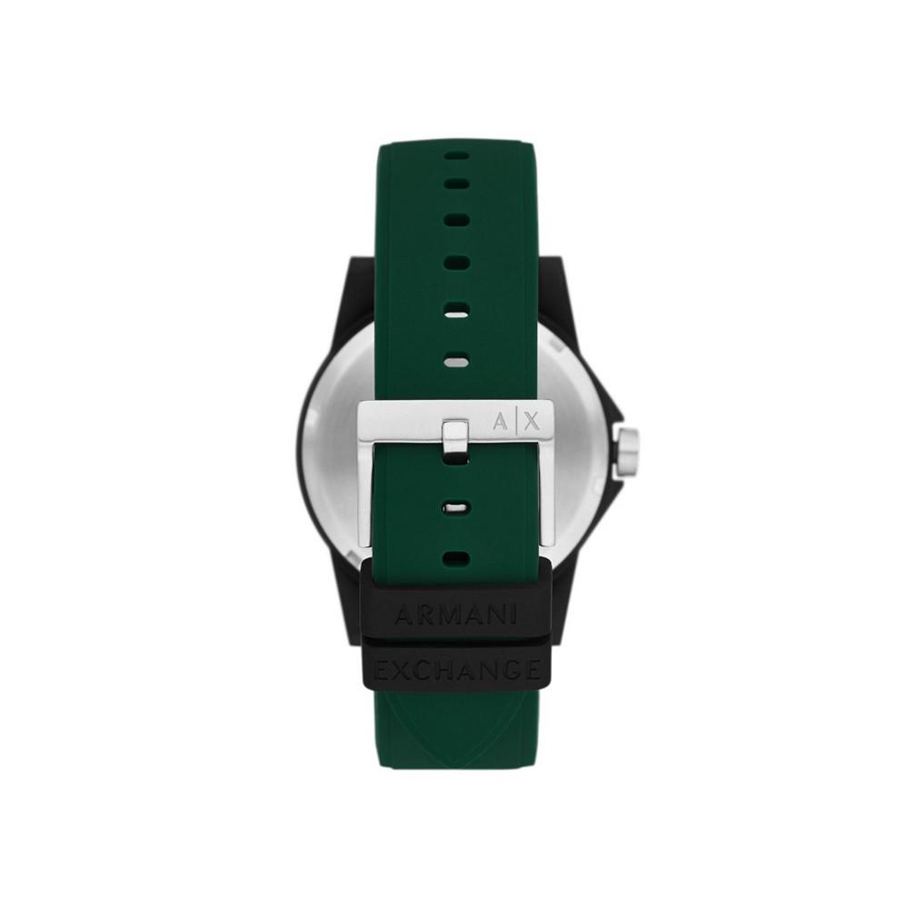 Men's Black Case with Dark Green Silicone Strap Watch 44mm商品第3张图片规格展示