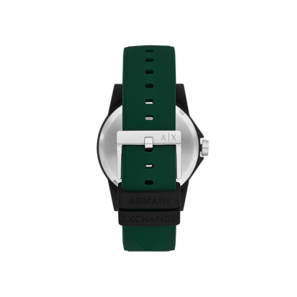 商品Armani Exchange|Men's Black Case with Dark Green Silicone Strap Watch 44mm,价格¥535,第5张图片详细描述