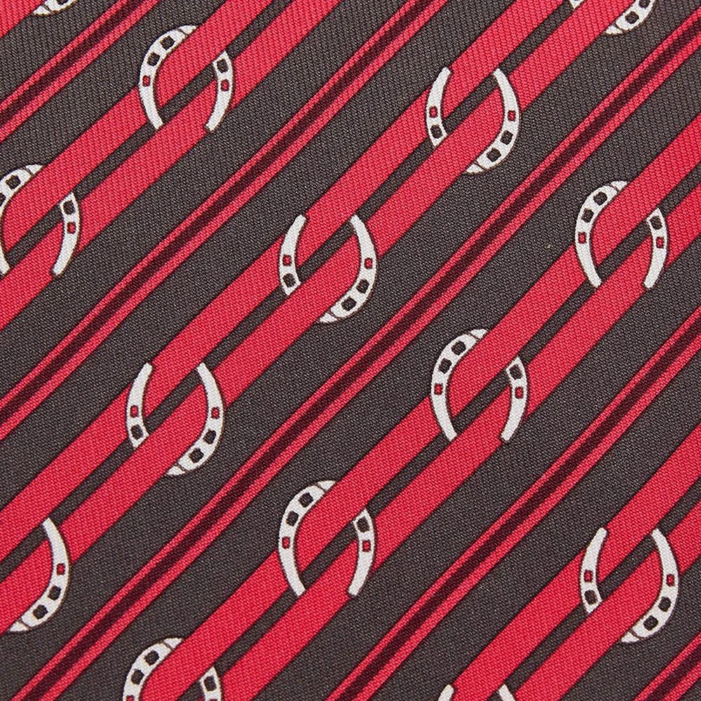 商品[二手商品] Hermes|Hermes Red Horsebit Stripe Printed Silk Tie,价格¥983,第2张图片详细描述
