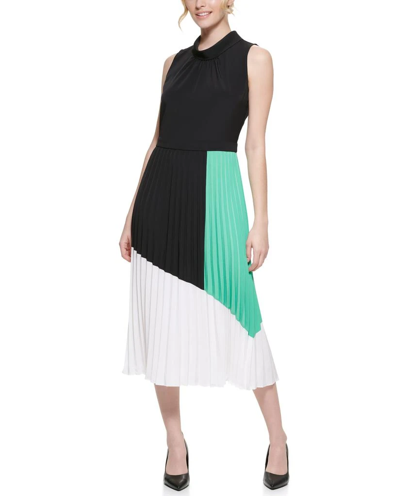 商品Karl Lagerfeld Paris|Silky Color Block Mock Neck Midi Dress,价格¥342,第1张图片