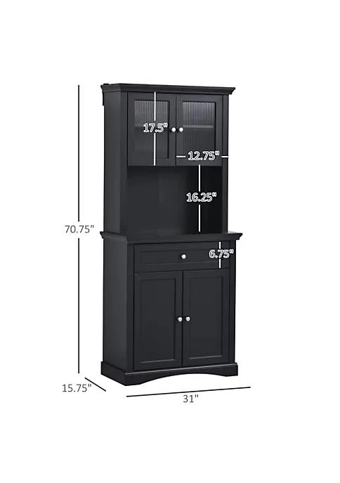 商品HOMCOM|71 Traditional Freestanding Kitchen Buffet With Hutch Pantry Cabinet With 4 Doors 3 Level Adjustable Shelves And 1 Drawer Black,价格¥2586,第4张图片详细描述