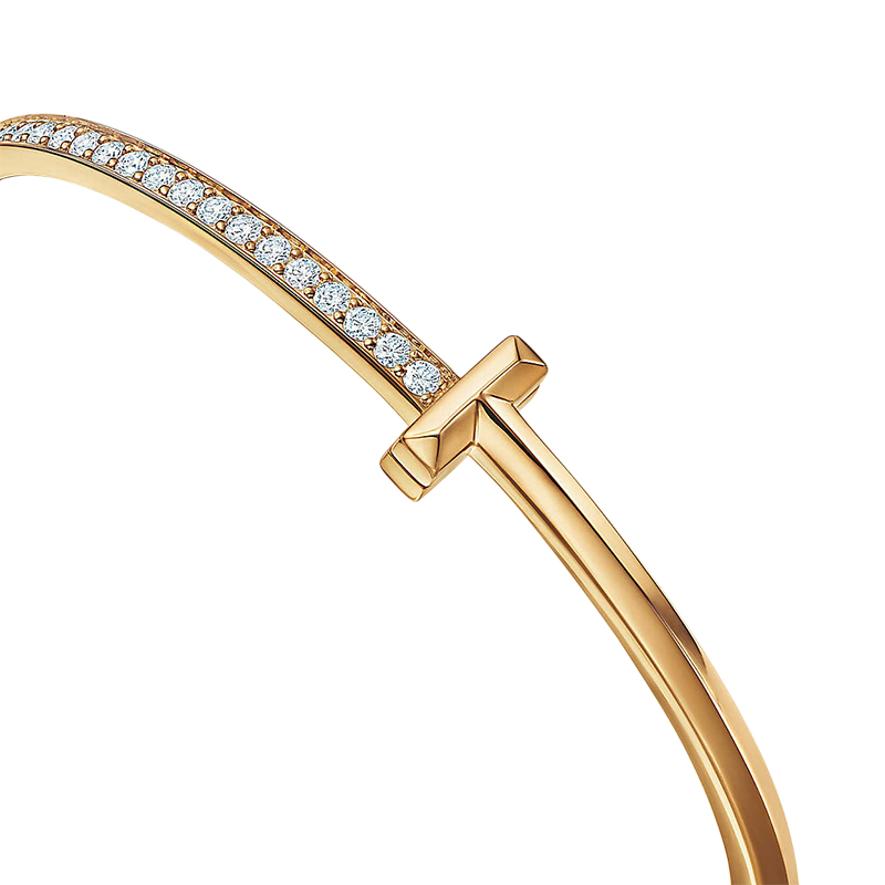   Tiffany & Co./蒂芙尼 Tiffany T系列 18K金黄金镶钻窄铰链T形手镯 GRP11336商品第3张图片规格展示
