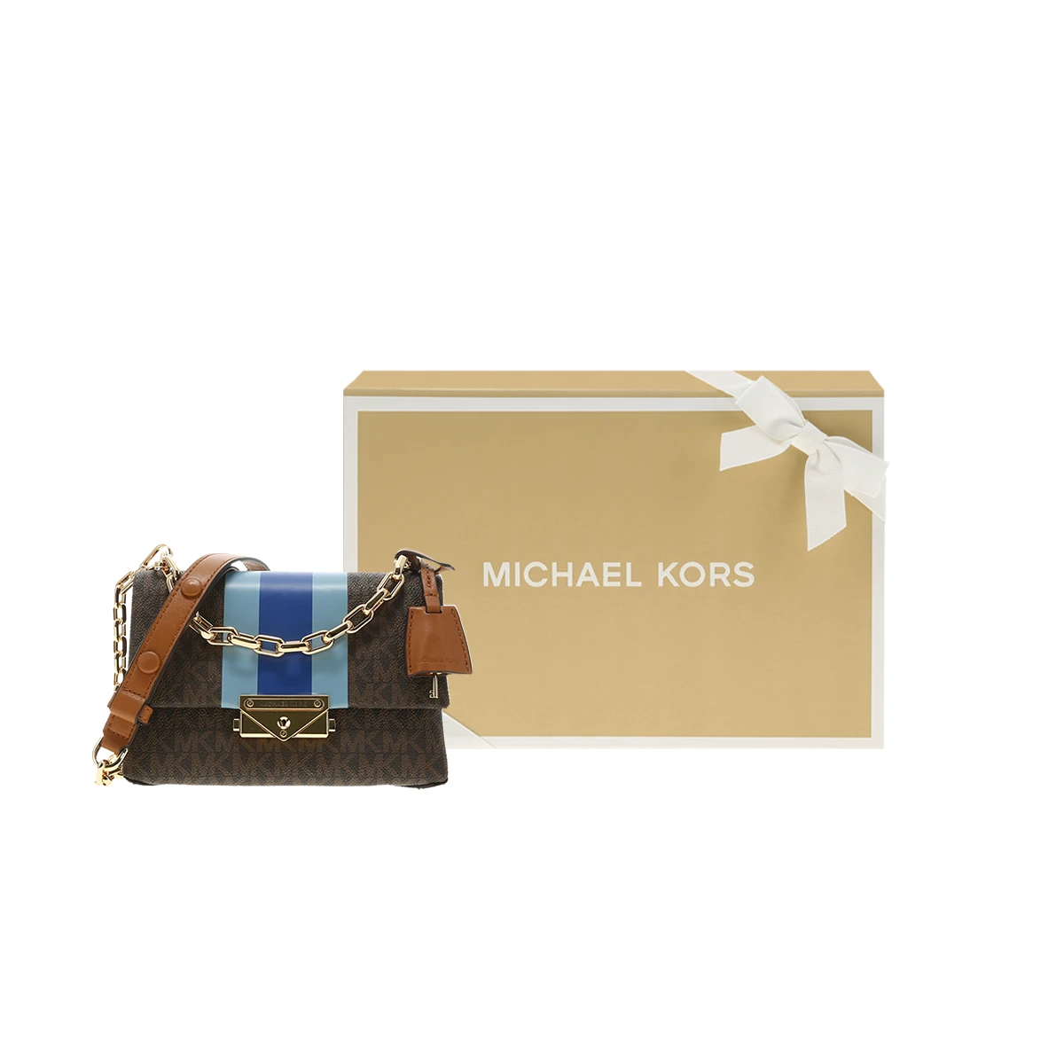商品[国内直发] Michael Kors|迈克高仕 Cece 经典老花满印链条 通勤时尚条纹拼色翻盖 斜挎包单肩包 超小号 女款 深棕/棕色/蓝色/浅蓝,价格¥922,第6张图片详细描述