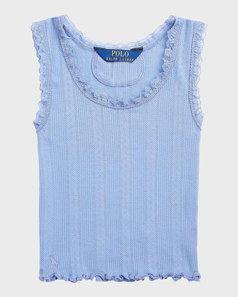 商品Ralph Lauren|Girl's Pointelle Knit Lace Trim Tank Top, Size 2-4,价格¥184,第1张图片