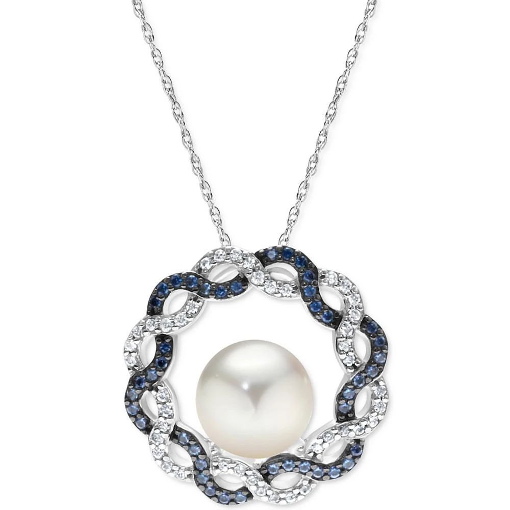 商品Macy's|Cultured Freshwater Pearl (9mm), Sapphire (3/8 ct. t.w.) & Zircon (3/8 ct. t.w.) Braided Circle 18" Pendant Necklace in Sterling Silver,价格¥1500,第1张图片