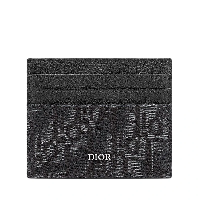 商品Dior|DIOR/迪奥 2021春夏新款 男士黑色Oblique提花帆布小牛皮卡包,价格¥4850,第1张图片