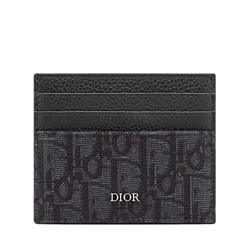 商品Dior|DIOR/迪奥 2021春夏新款 男士黑色Oblique提花帆布小牛皮卡包,价格¥4812,第1张图片