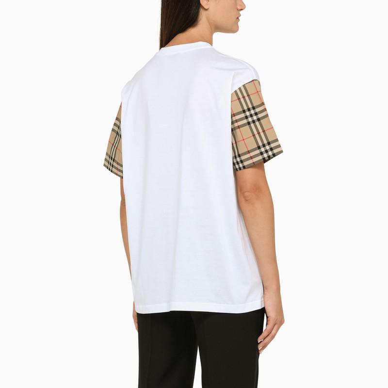 商品Burberry|White t-shirt with Vintage Check sleeves,价格¥3444,第5张图片详细描述