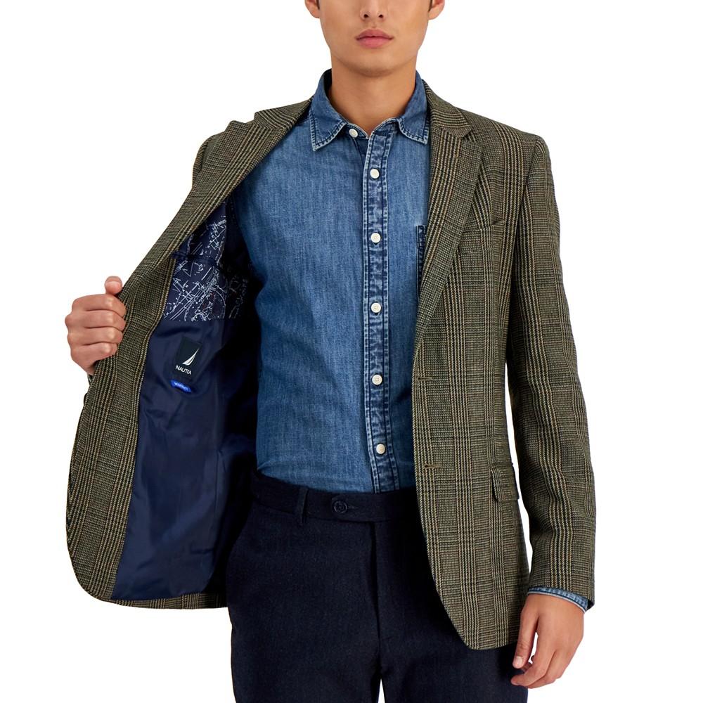 Men's Modern-Fit Plaid Herringbone Tweed Sport Coat商品第3张图片规格展示