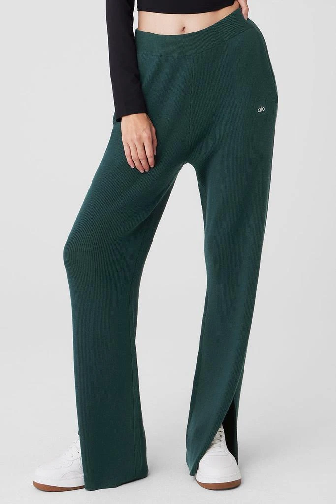 商品Alo|Knit High-Waist Salana Wide Leg Pant - Midnight Green,价格¥964,第1张图片