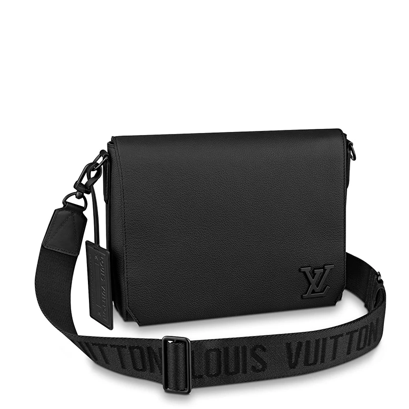 商品Louis Vuitton|预售10天 Louis Vuitton/路易威登 22春夏新款AEROGRAM系列 男士黑色粒面牛皮革黑扣配可拆卸吊饰肩带单肩斜挎包M57080,价格¥21616,第1张图片