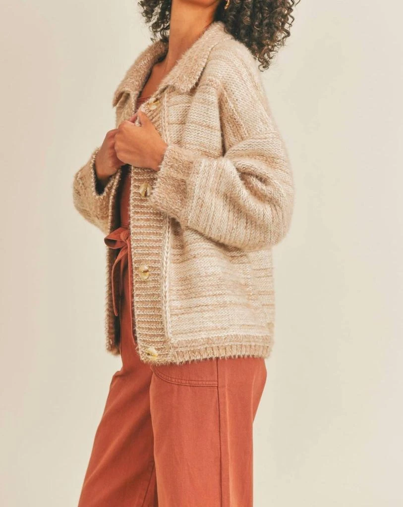 商品SAGE THE LABEL|Marie Sweater Jacket In Taupe And White,价格¥424,第2张图片详细描述