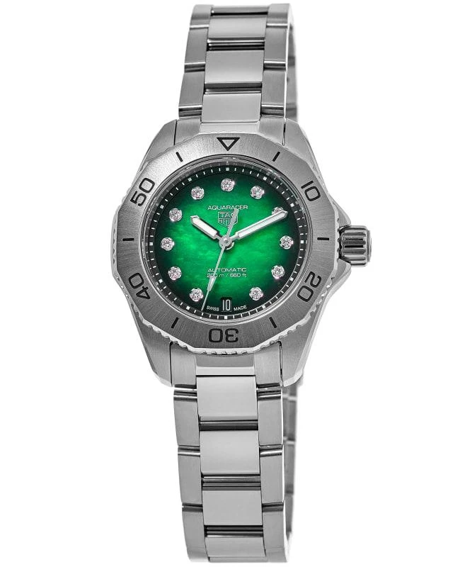 商品TAG Heuer|Tag Heuer Aquaracer Professional 200 Smokey Green Diamond Dial Steel Women's Watch WBP2415.BA0622,价格¥21225,第1张图片