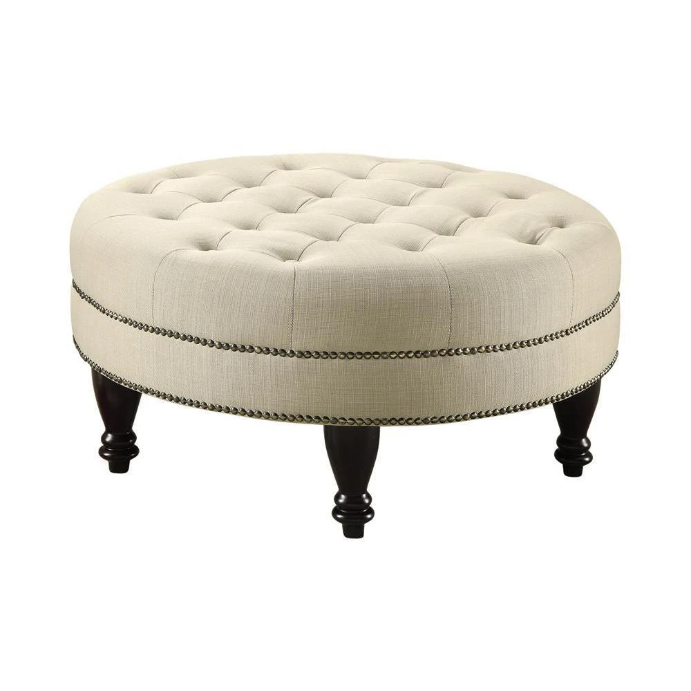 商品Coaster Co. of America|Elchin Round Upholstered Tufted Ottoman Oatmeal,价格¥2570,第2张图片详细描述