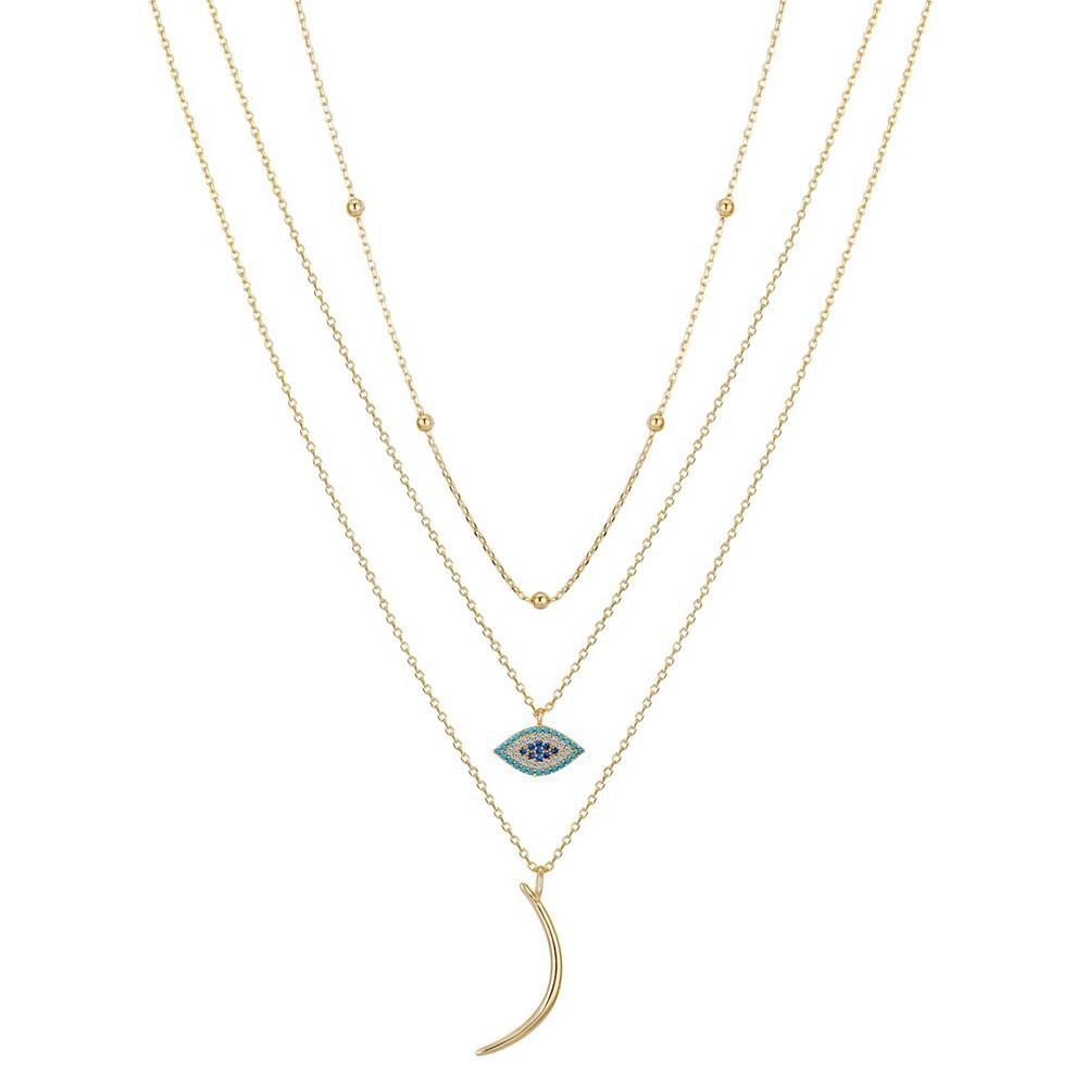 商品Unwritten|14K Gold Flash Plated Brass Cubic Zirconia Evil Eye Beaded Moon Layered Necklace Trio with Extenders Set, 3 Piece,价格¥215,第1张图片