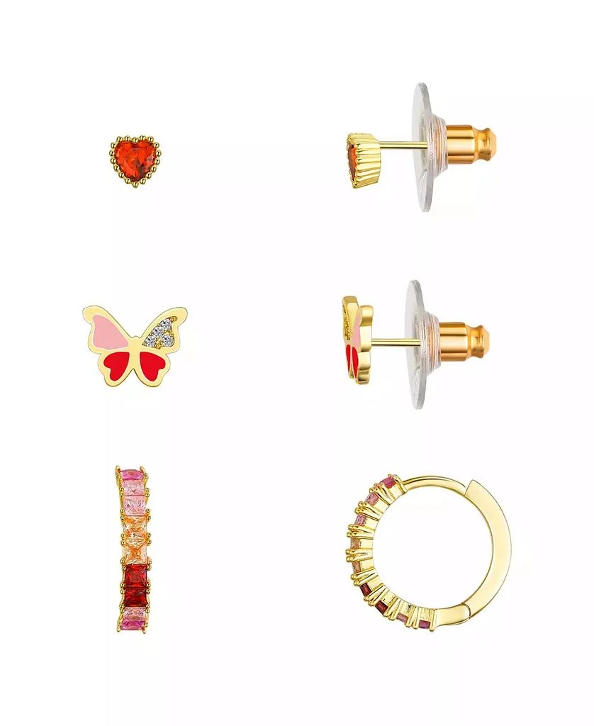 商品Unwritten|Multi Pink Cubic Zirconia and Enamel Heart Butterfly Stud and Hoop Earring Set,价格¥140,第1张图片
