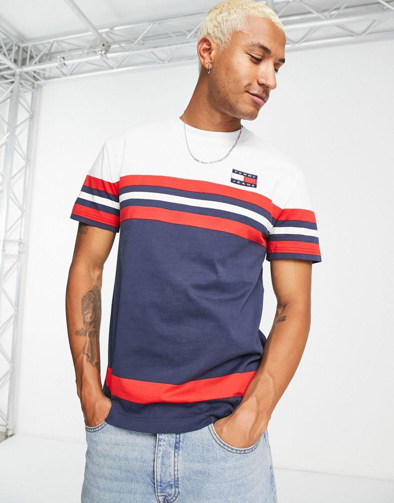 商品Tommy Jeans|Tommy Jeans classic colourblock t-shirt in navy,价格¥334,第1张图片