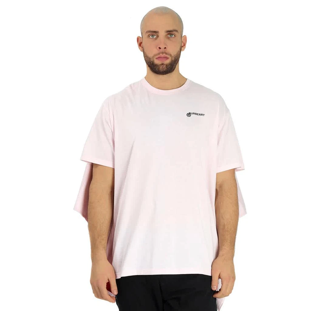 商品Burberry|Men's Pale Pink Striped Cape Detail Cotton Oversized T-shirt,价格¥1402-¥3305,第1张图片