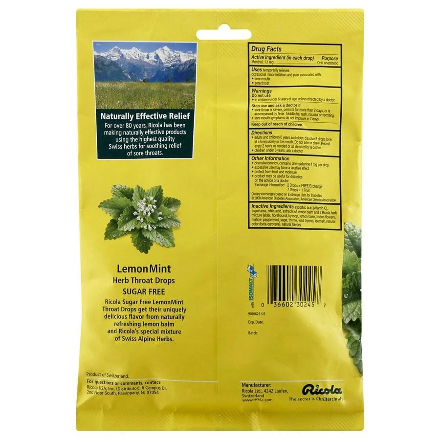 商品Ricola|Herb Throat Drops Sugar Free Lemon Mint,价格¥67,第4张图片详细描述