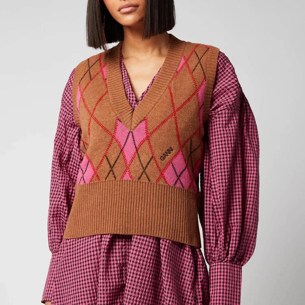 商品Ganni|Ganni Women's Harlequin Knit Sweater Vest - Tiger's Eye,价格¥901,第1张图片