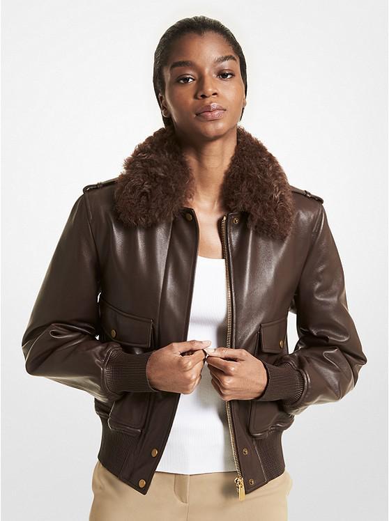 商品Michael Kors|Shearling Collar Plongé Leather Bomber Jacket,价格¥8024,第1张图片