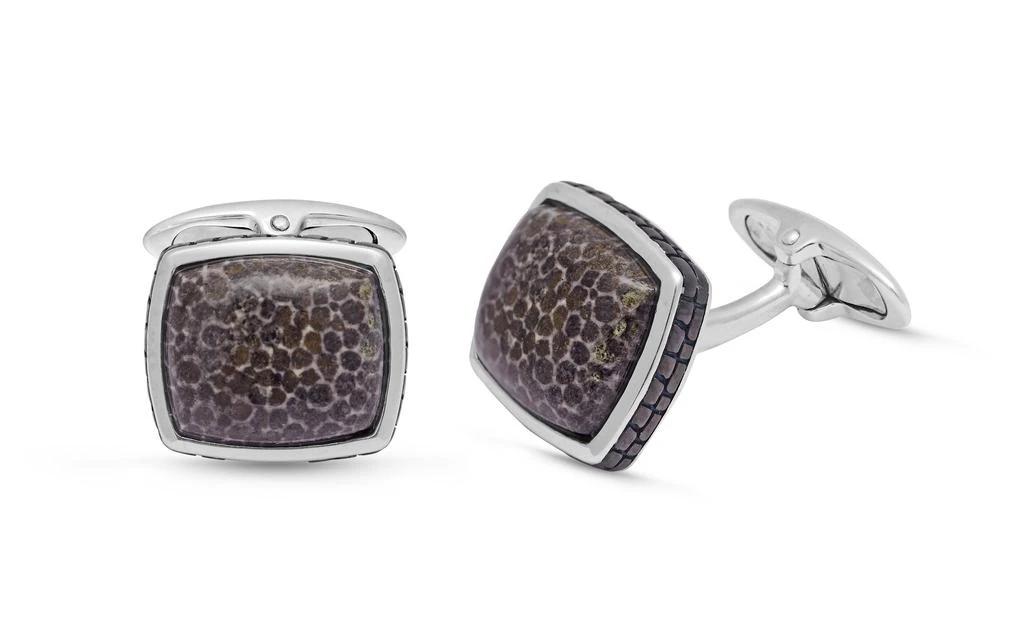 商品Monary|Fossil Agate Stone Cufflinks in Black Rhodium Plated Sterling Silver,价格¥1932,第2张图片详细描述