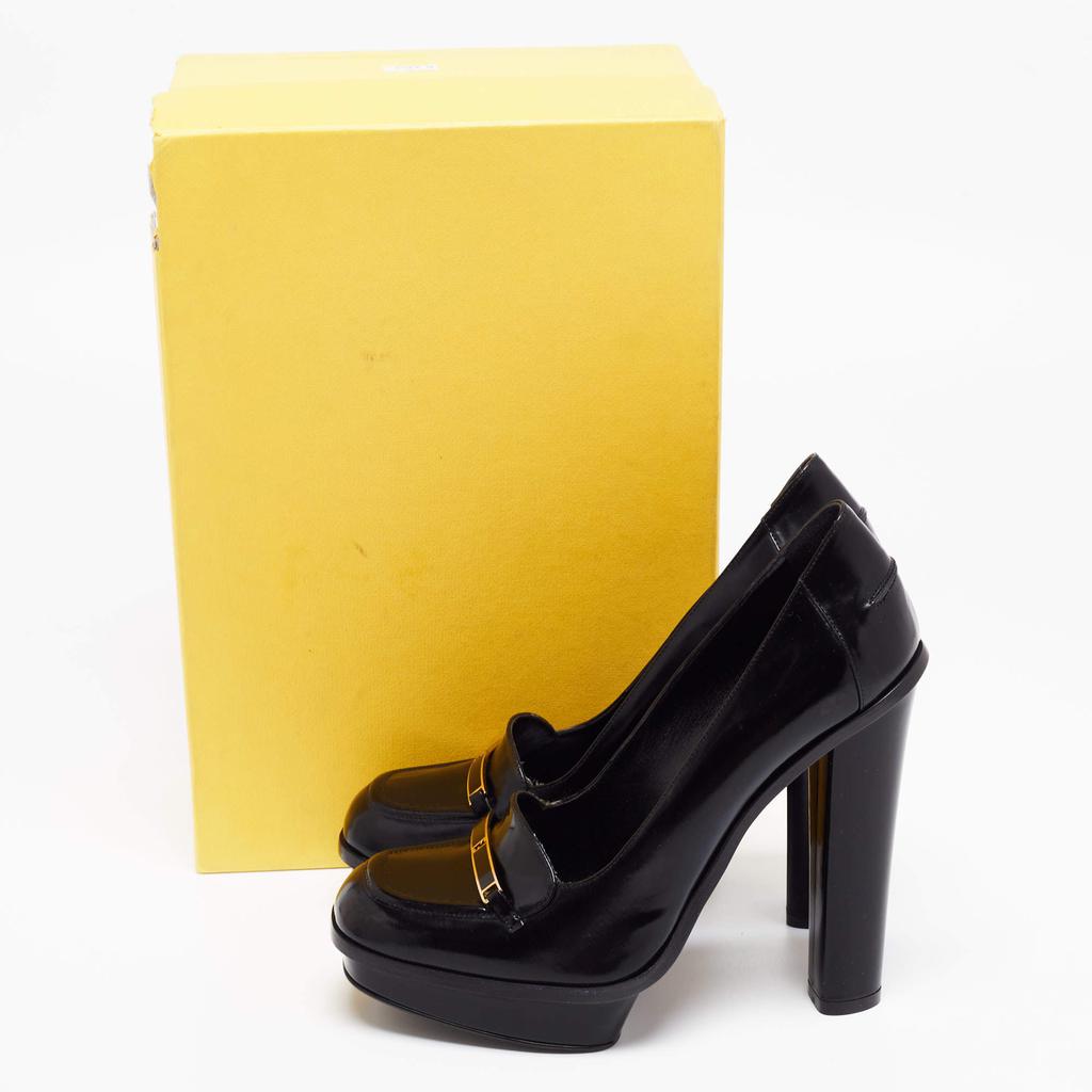 Fendi Black Glossy Leather FF Loafer Platform Pumps Size 38.5商品第9张图片规格展示