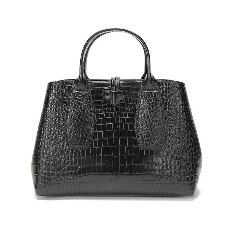 珑骧 LONGCHAMP 奢侈品 女士ROSEAU系列中号黑色小牛皮鳄鱼纹手提斜挎包 10058 HTS 001送女友礼物 商品