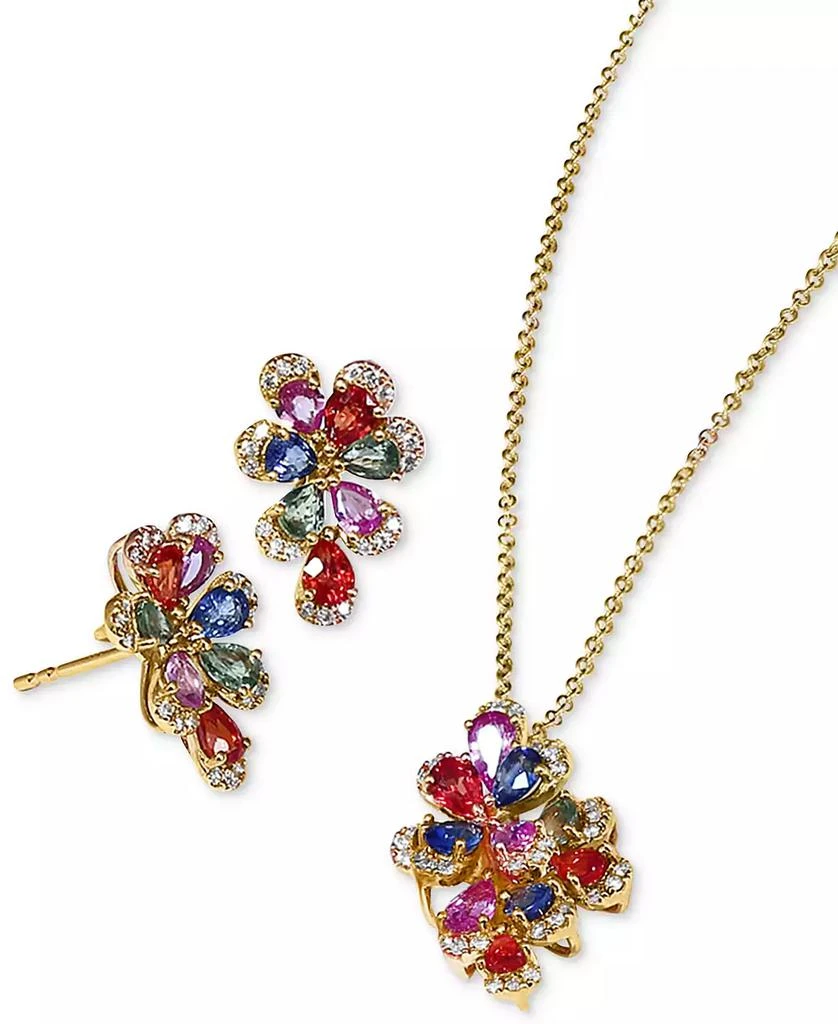 商品Effy|EFFY® Multi-Sapphire (2-1/6 ct. t.w.) & Diamond (1/6 ct. t.w.) Flower 16" Pendant Necklace in 14k Gold,价格¥7586,第3张图片详细描述