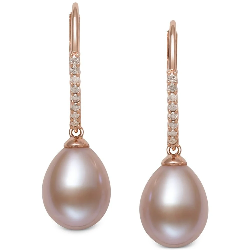 商品Belle de Mer|Pink Cultured Freshwater Pearl (8-9mm) & Diamond (1/10 ct. t.w.) Leverback Drop Earrings in 14k Rose Gold, Created for Macy's,价格¥9760,第3张图片详细描述