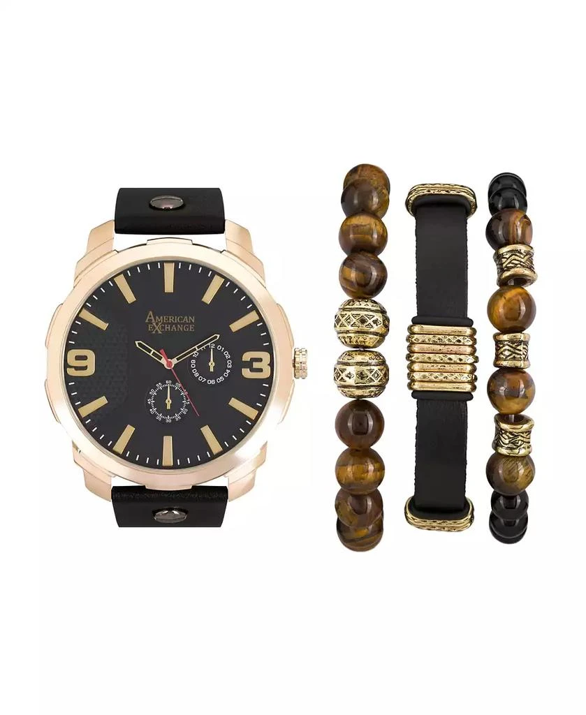 商品American Exchange|Men's Black/Gold Analog Quartz Watch And Holiday Stackable Gift Set,价格¥303,第1张图片