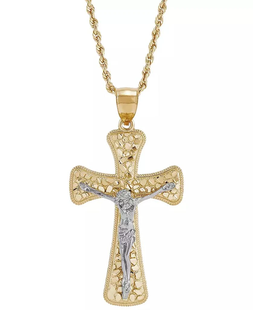 商品Macy's|Men's Polished Nugget Crucifix 22" Pendant Necklace in 10k Yellow & White Gold,价格¥4216,第1张图片