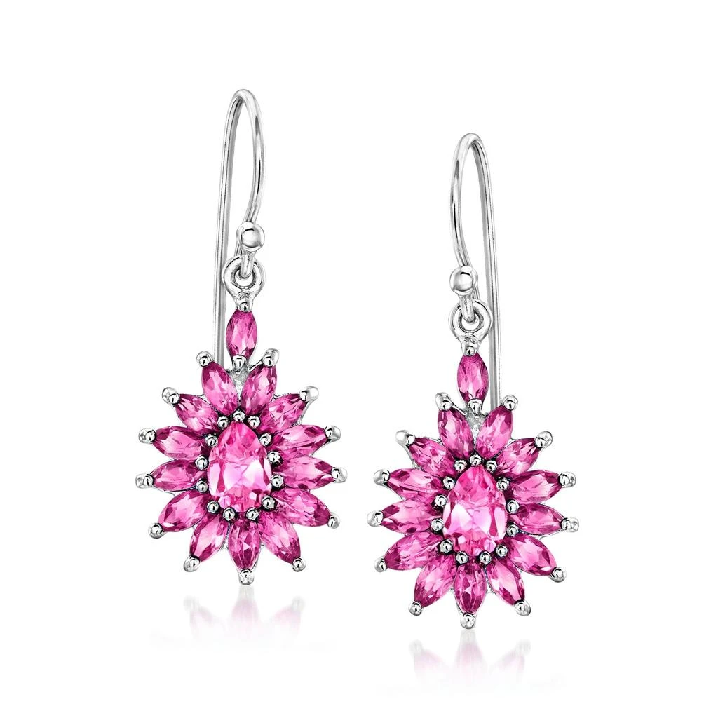 商品Ross-Simons|Rhodolite Garnet and . Pink Topaz Flower Drop Earrings in Sterling Silver,价格¥995,第1张图片