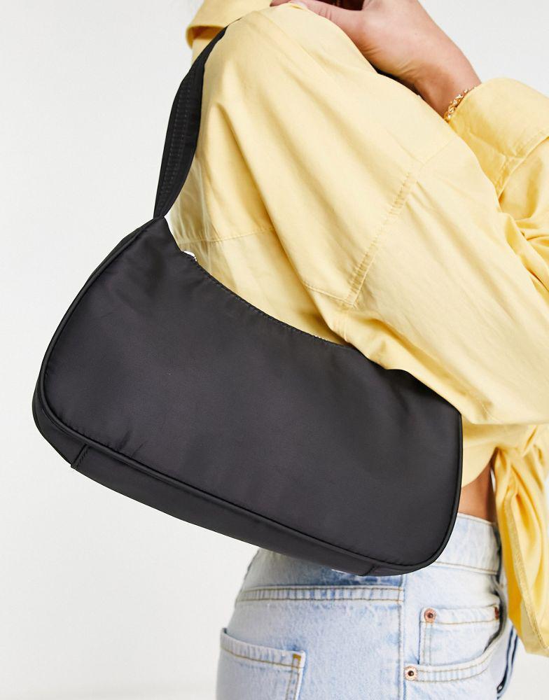 商品ASOS|ASOS DESIGN 90s curved shoulder bag in nylon in black  - BLACK,价格¥60,第5张图片详细描述