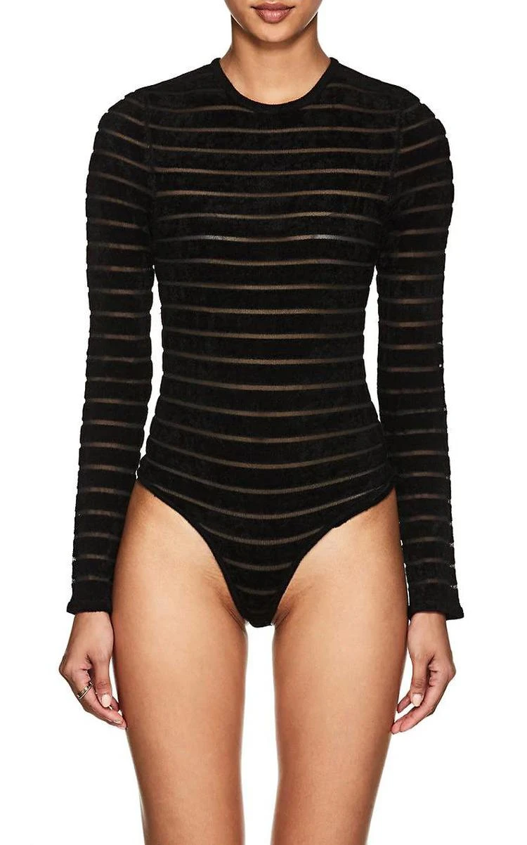 商品Ronny Kobo|Chani Velvet-Striped Tulle Bodysuit,价格¥890,第3张图片详细描述