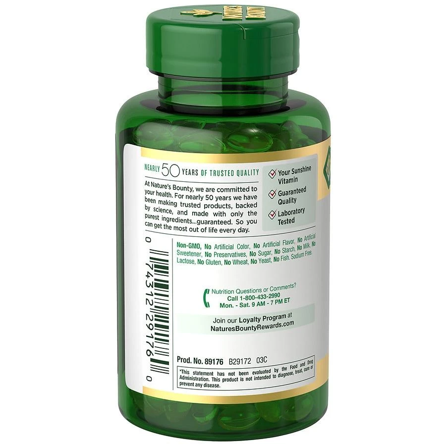 商品Nature's Bounty|Vitamin D3 Softgels 125 mcg, 5000 IU,价格¥250,第3张图片详细描述