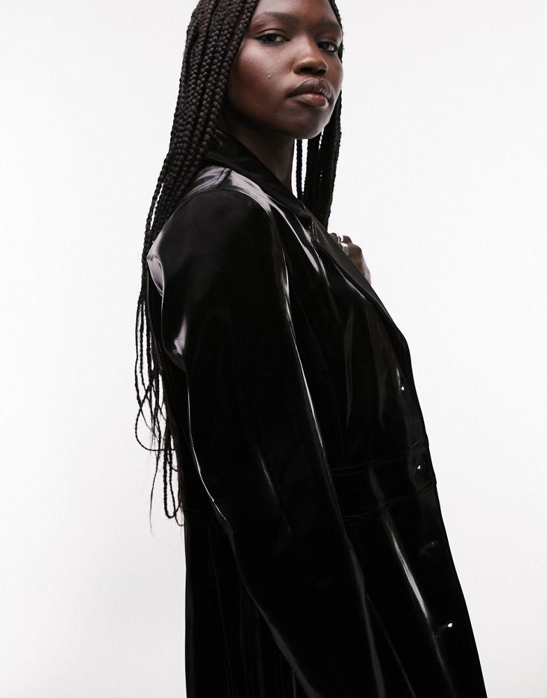 Topshop liquid vinyl coat in black商品第2张图片规格展示