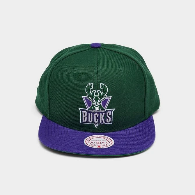商品Mitchell and Ness|Mitchell & Ness NBA Milwaukee Bucks Team 2 Tone 2.0 HWC Snapback Hat,价格¥186,第2张图片详细描述