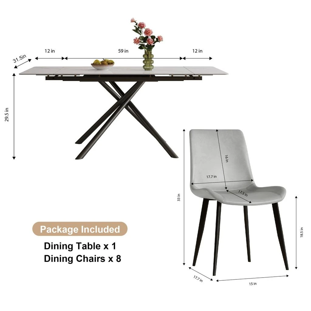 Streamdale Retractable Sintered Stone Dining Table Set (Table + 8 Chairs) 商品