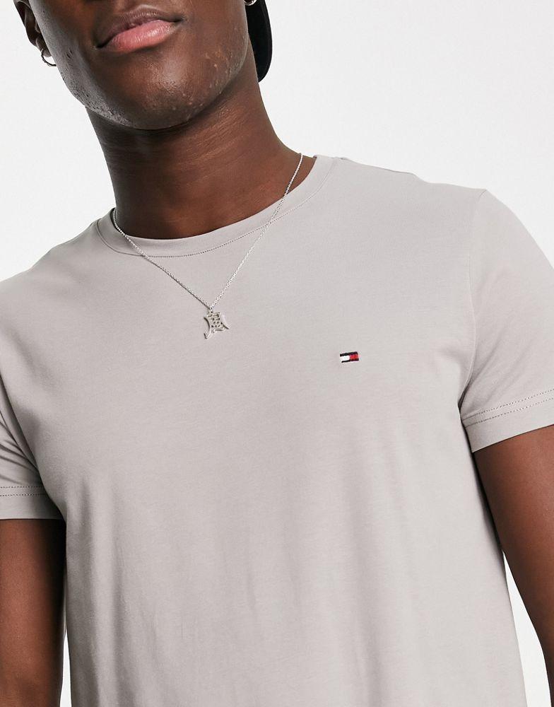 Tommy Hilfiger flag logo stretch slim fit cotton t-shirt in grey商品第3张图片规格展示