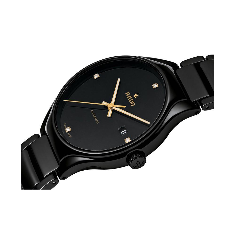 商品Rado|Men's Swiss Automatic True Black Diamond Accent Ceramic Bracelet Watch 40mm R27056712,价格¥14854,第4张图片详细描述