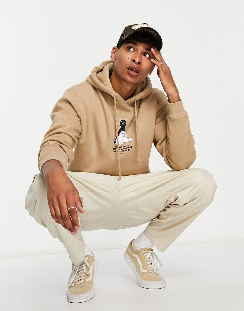 商品Rip N Dip|RIPNDIP keep the cats in pullover hoodie in beige with chest print,价格¥561,第3张图片详细描述