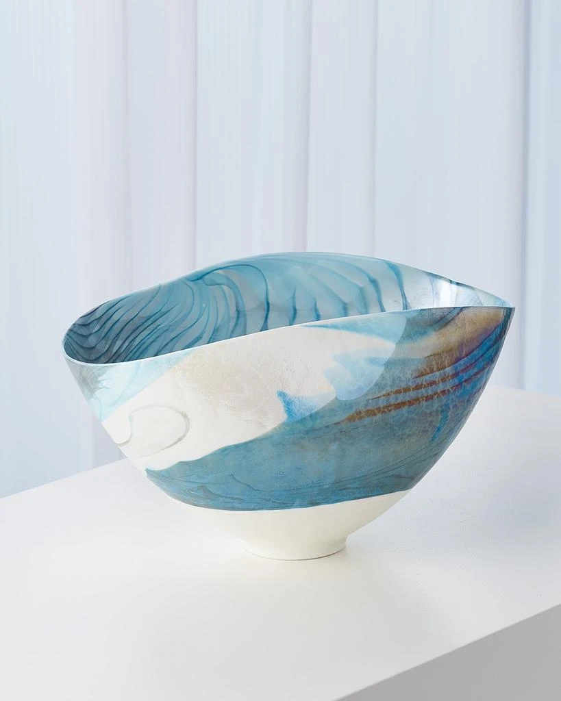 Global Views Ivory Turquoise Feather Swirl Oval Bowl - Small from Neiman Marcus