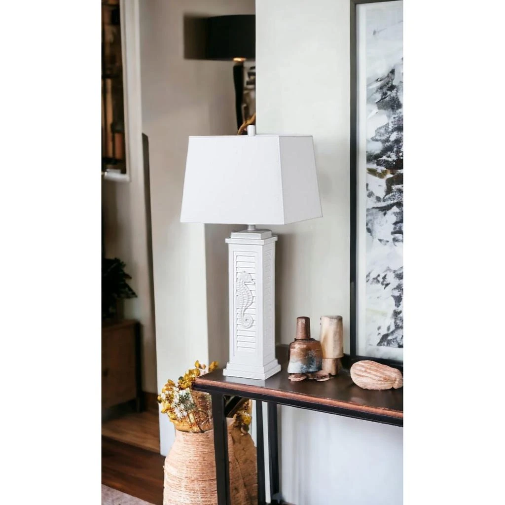 商品Homezia|Set Of Two 32" White Seahorse Shutter USB Table Lamps With White Square Shades,价格¥2010,第3张图片详细描述