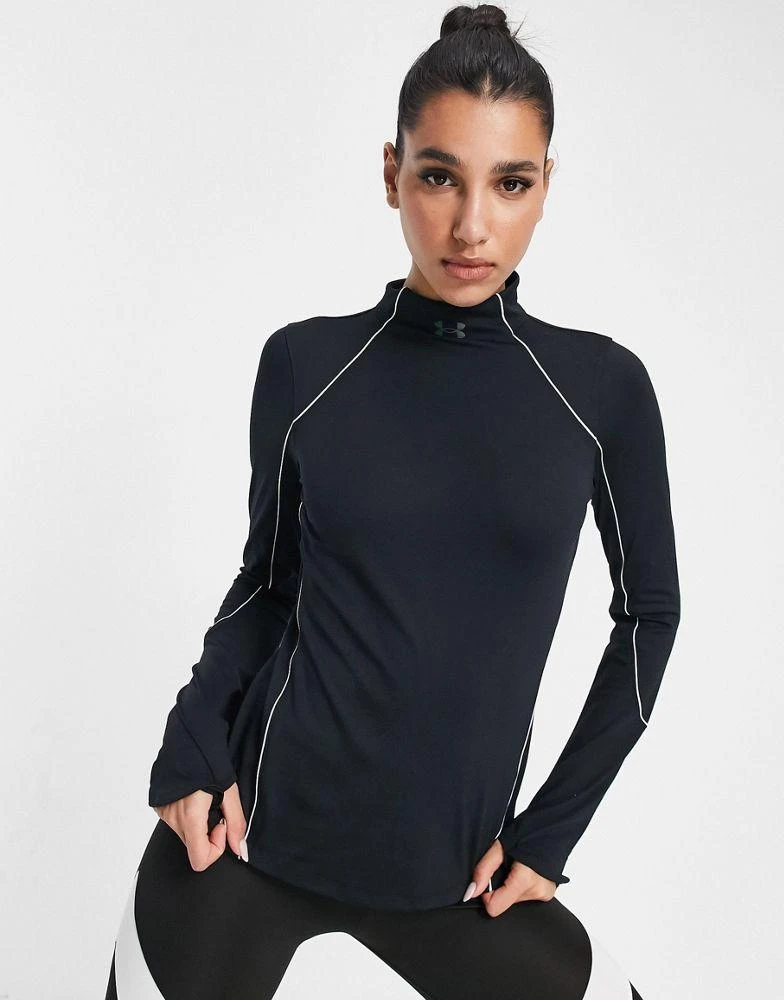 商品Under Armour|Under Armour Rush jacquard mock neck top in black,价格¥218,第3张图片详细描述