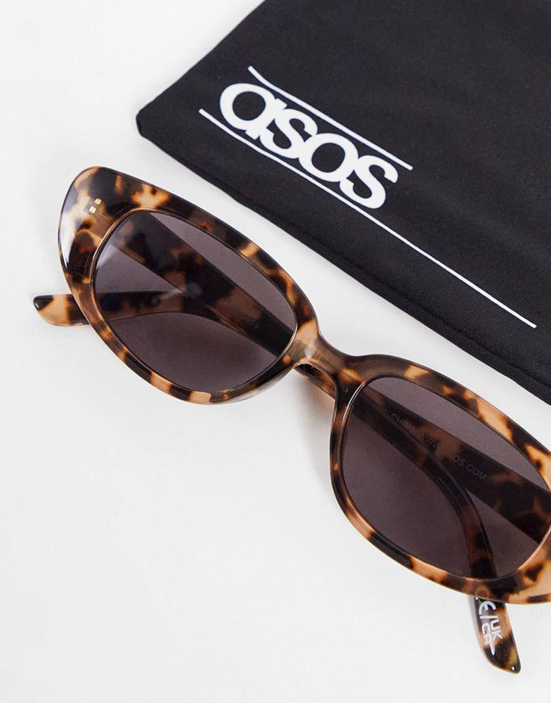 ASOS DESIGN frame slim cat eye sunglasses in tort  - BROWN商品第3张图片规格展示