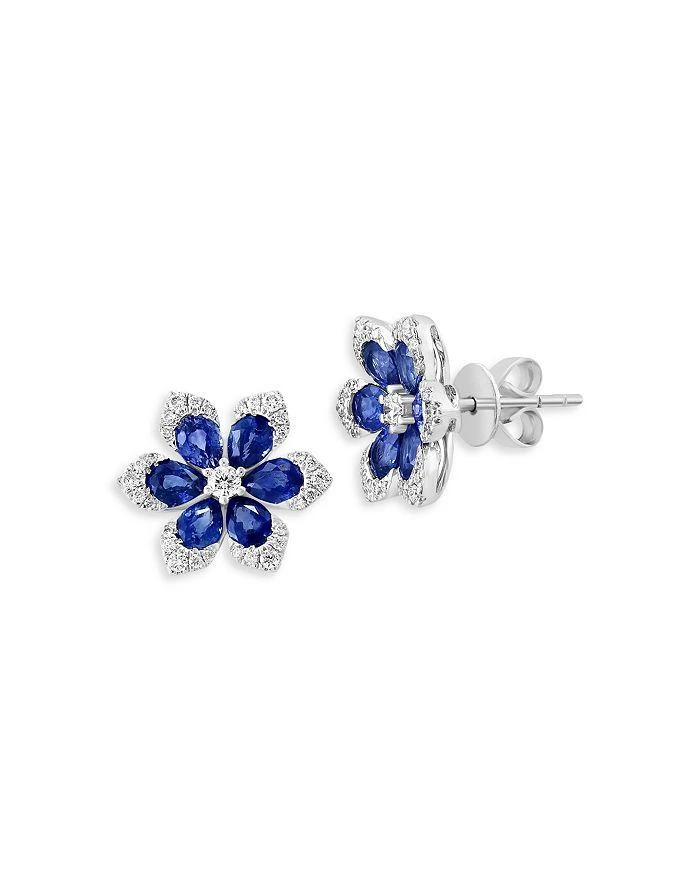 商品Bloomingdale's|Blue Sapphire & Diamond Flower Stud Earrings in 14K White Gold,价格¥15884,第2张图片详细描述