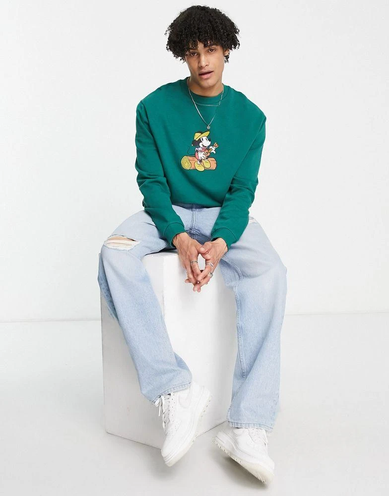 商品ASOS|ASOS DESIGN sweatshirt with Disney Mickey Mouse prints in green,价格¥288,第3张图片详细描述